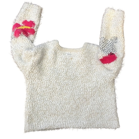Catamini Polyester Lambs Wool Blend Fuzzy Floral Knit Sweater Girls Size 5 - Picture 2 of 8